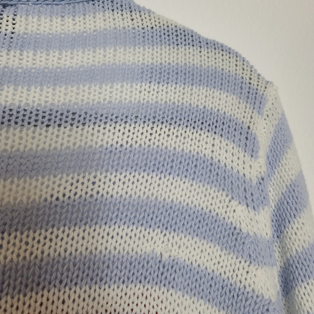 WOODEN SHIPS Eloise Heart V-neck Sweater in Blue Wisp Stripe - Picture 11 of 11